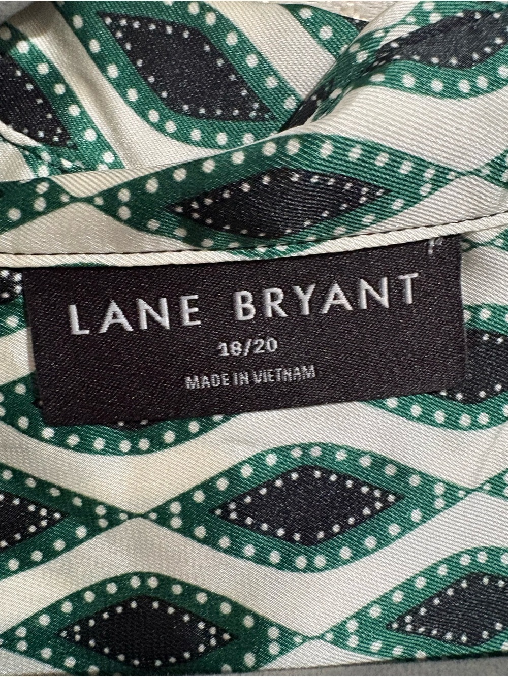 Lane Bryant Green and White Wave-Print Button-Down Shirt - Picture 5 of 7